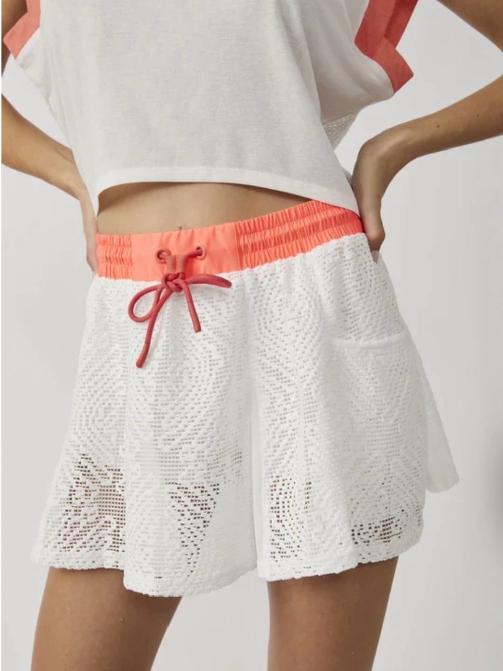 FP Movement Good Sport Lace Skort Large White Coral Tennis Pickleball NWT